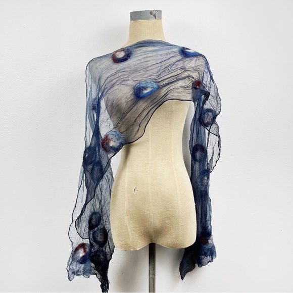 Nuno Felted Dot Scarf Silk Sheer Blue - Picture 4 of 4